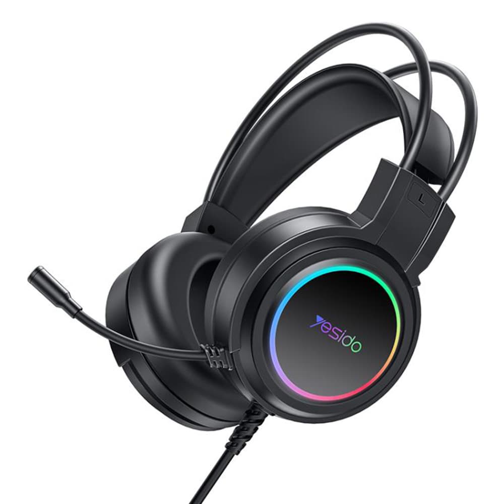 Yesido – kabelová sluchátka (EK05) – pro hraní her, USB, s mikrofonem, RGB LED osvětlením – černá