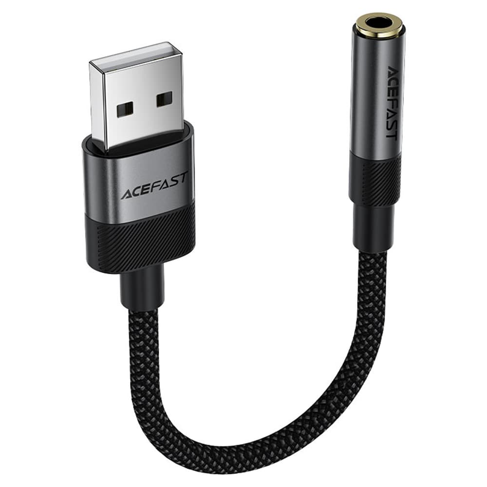 Acefast - audio adaptér (J13) - USB samec na 3,5mm jack samice, plug &amp; play, vysoce věrný zvuk, bez zpoždění, 15cm - černý - náhled 1