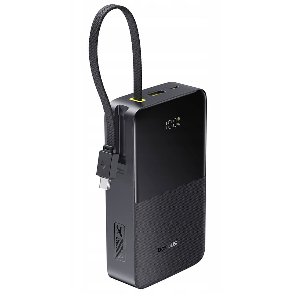 Baseus – powerbanka EnerFill Bipow2 Pro (E0027701) – vestavěný USB-C kabel, 20000 mAh, 22,5 W, digitální displej – Cosmic Black - náhled 1