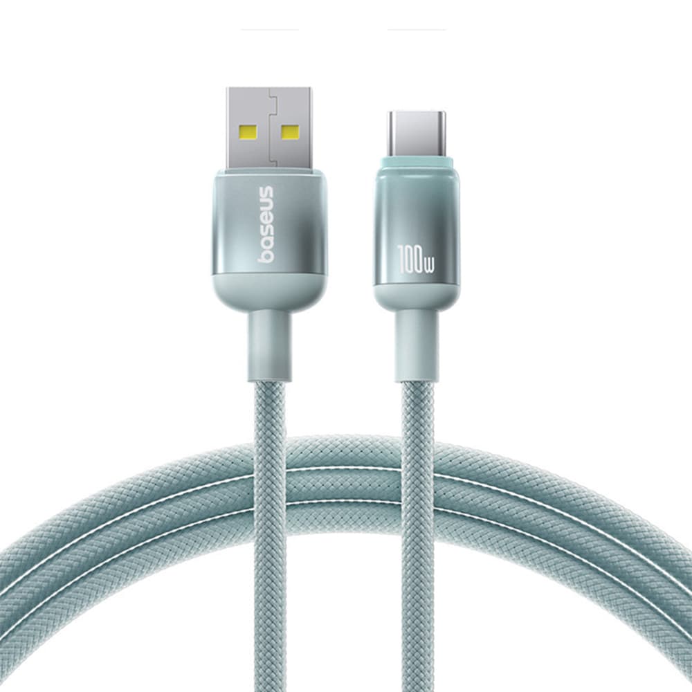 Baseus – datový kabel řady Discolor (E0420800) – USB na Type-C, opletený nylonový kabel, 480 Mbps, 100 W, 1 m – modrozelený - náhled 1