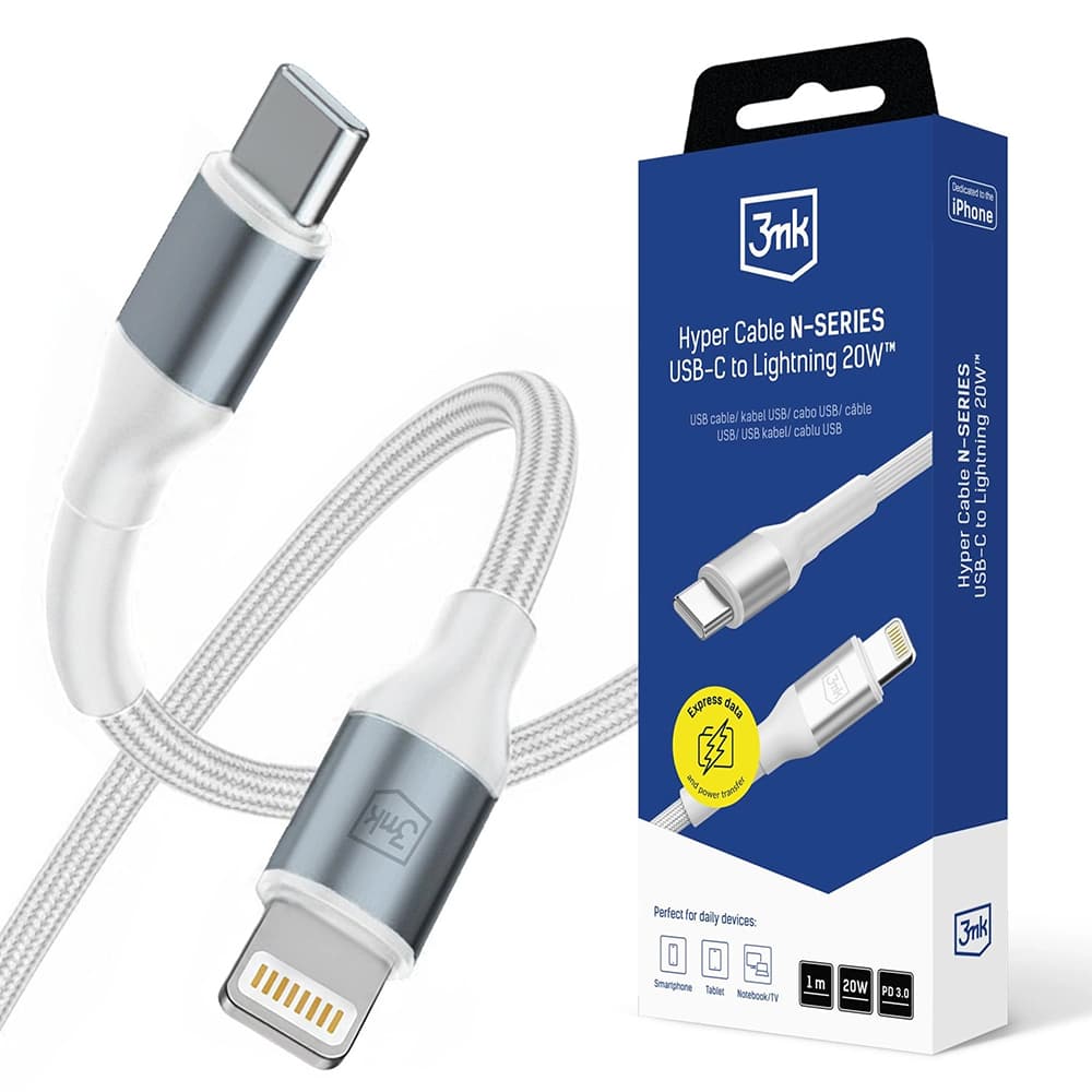 3mk - datový kabel Hyper N-Series - Type-C na Lightning, 20W, 9V/2A, 1m - bílý - náhled 1