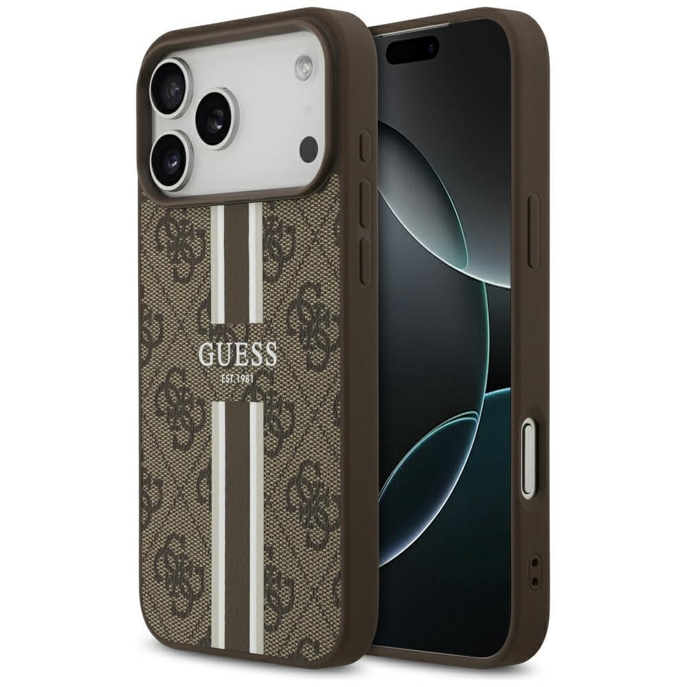 Guess - pevné pouzdro 4G Printed Stripes MagSafe (GUHMP17XP4RPSW) - iPhone 17 Pro Max - hnědé - náhled 1