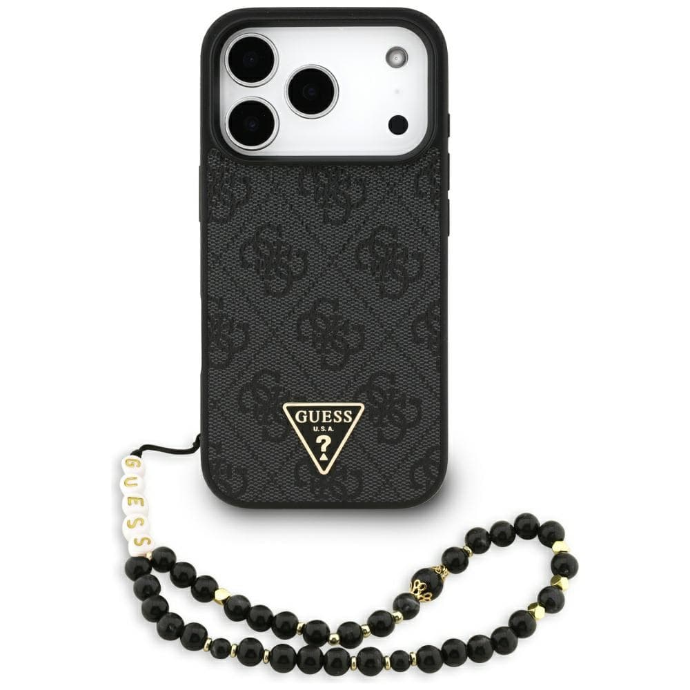 Guess - pevné pouzdro 4G Triangle Logo MagSafe s popruhem na šňůrce (GUHMP17XP4TSDPPSK) - iPhone 17 Pro Max - černé - náhled 1