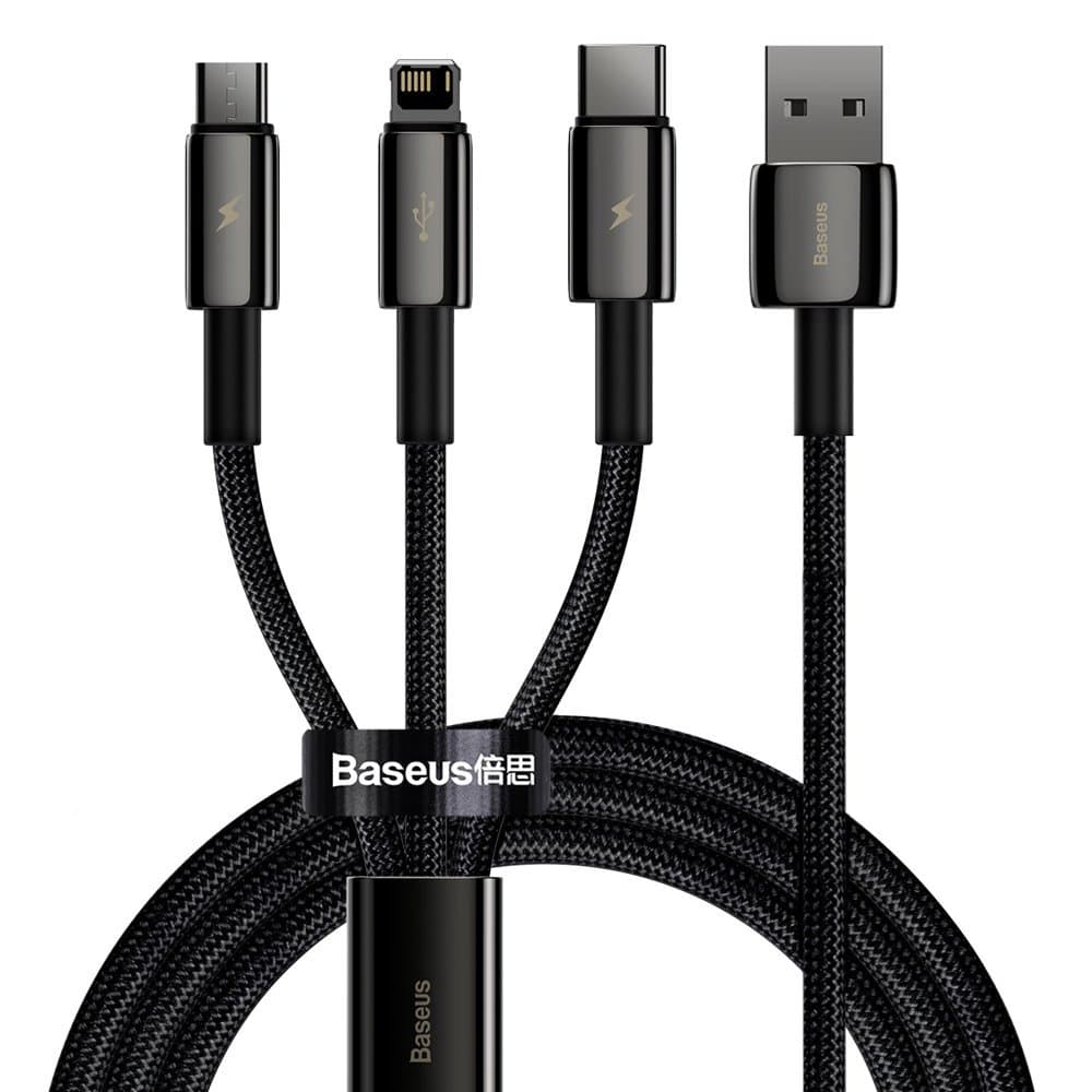 Baseus - datový kabel Tugsten Gold 3v1 (CAMLTWJ-01) - USB na Type-C, Lightning, Micro-USB 3,5A, 1,5m - černý - náhled 1