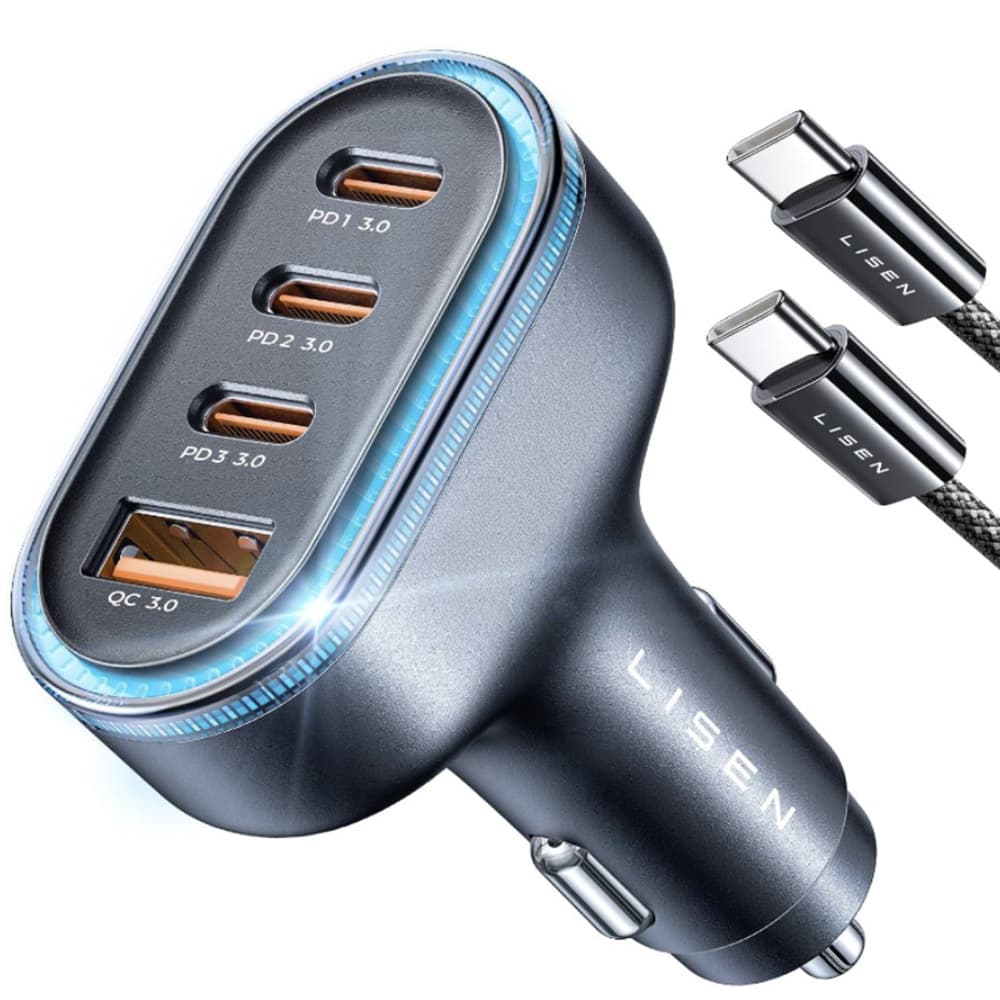 Lisen - nabíječka do auta (YL0223120021) - s kabelem Type-C, USB, 3x Type-C, 101 W, rychlé nabíjení, 12–24 V - černá - náhled 1