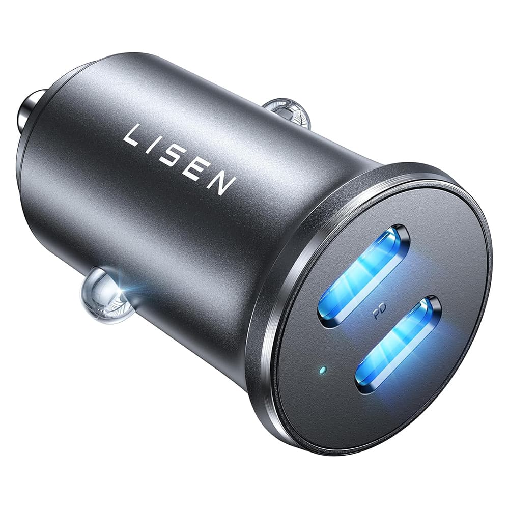 Lisen - nabíječka do auta (YL0223080007), duální USB-C, 2x 45 W, 12/24 V, hliníková slitina, černá - náhled 1