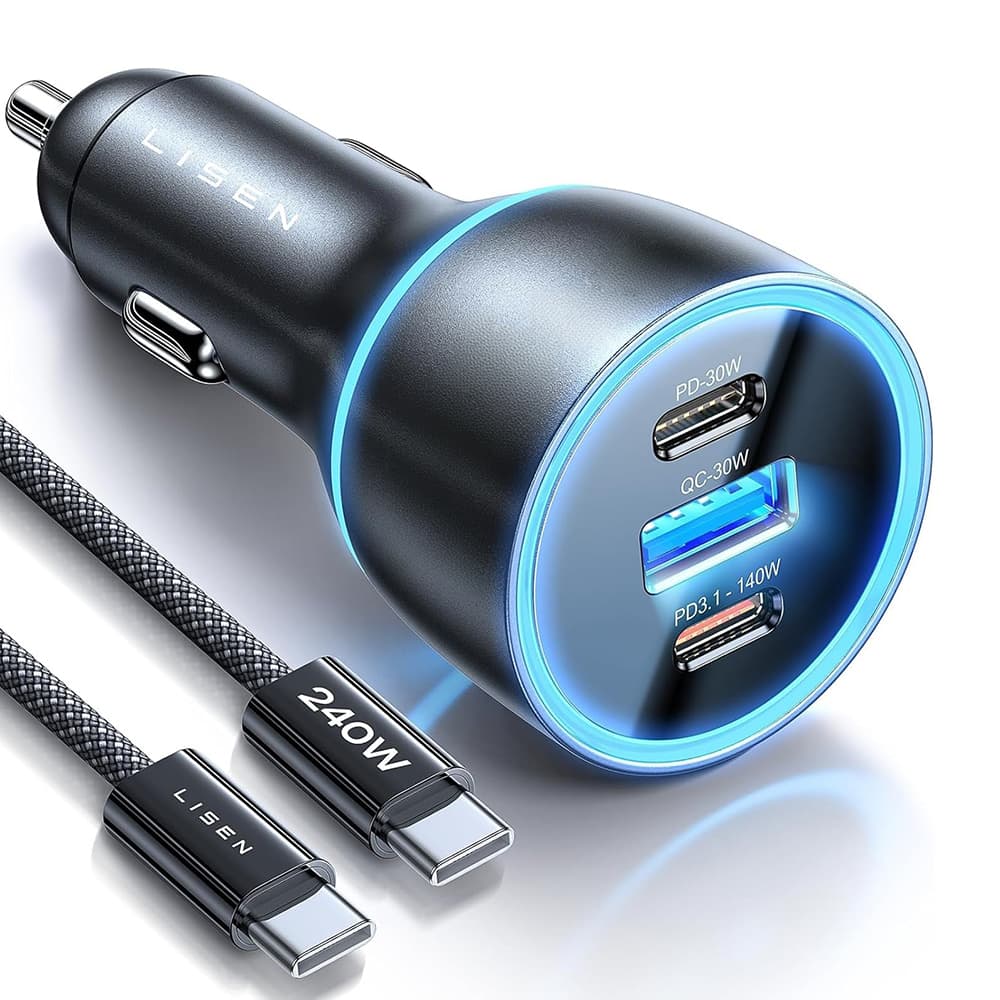 Lisen - nabíječka do auta (YL0224010001) - s kabelem Type-C, USB-A, Type-C, 170 W, GaN, hliníková slitina, 12/24 V, 1 m - černá - náhled 1