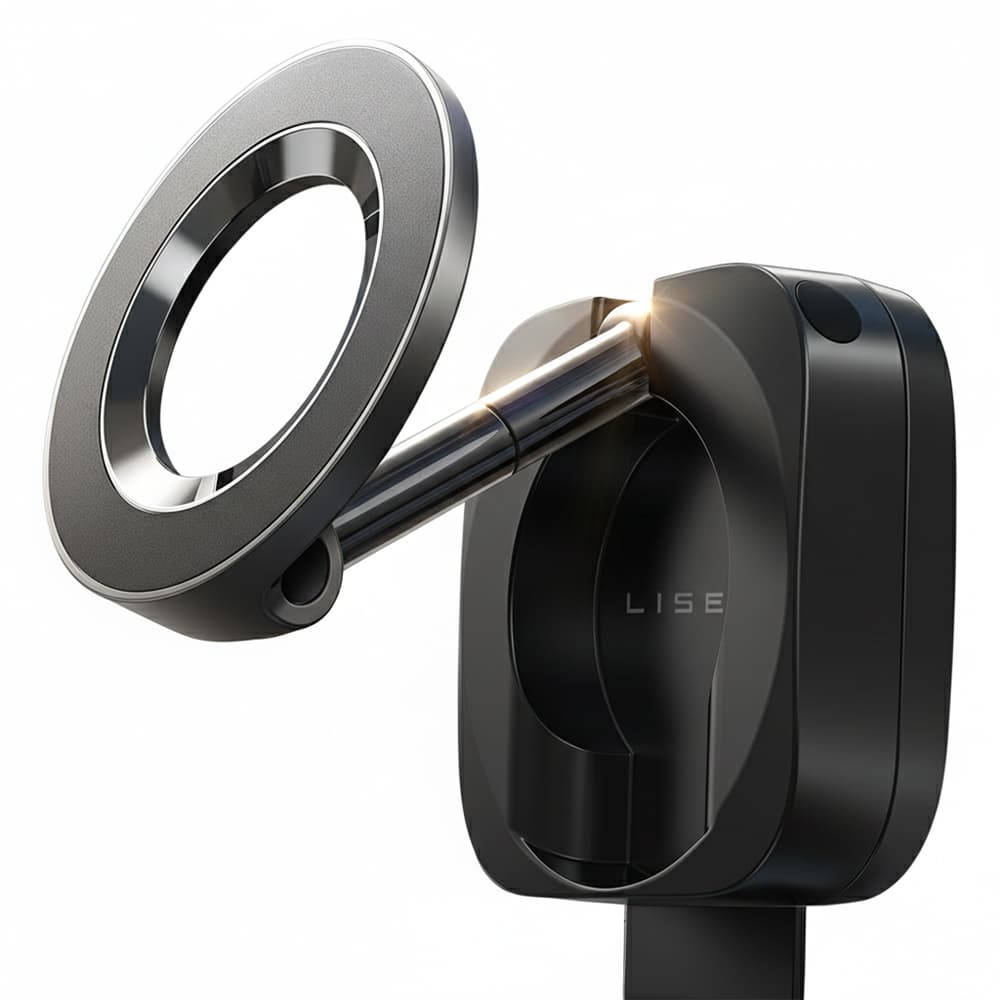 Lisen držák do auta (YL0224110001) - magnetický na palubní desku, stůl, otočný o 360°, skládací, klip na stůl, bezpečné uchycení - černý - náhled 1