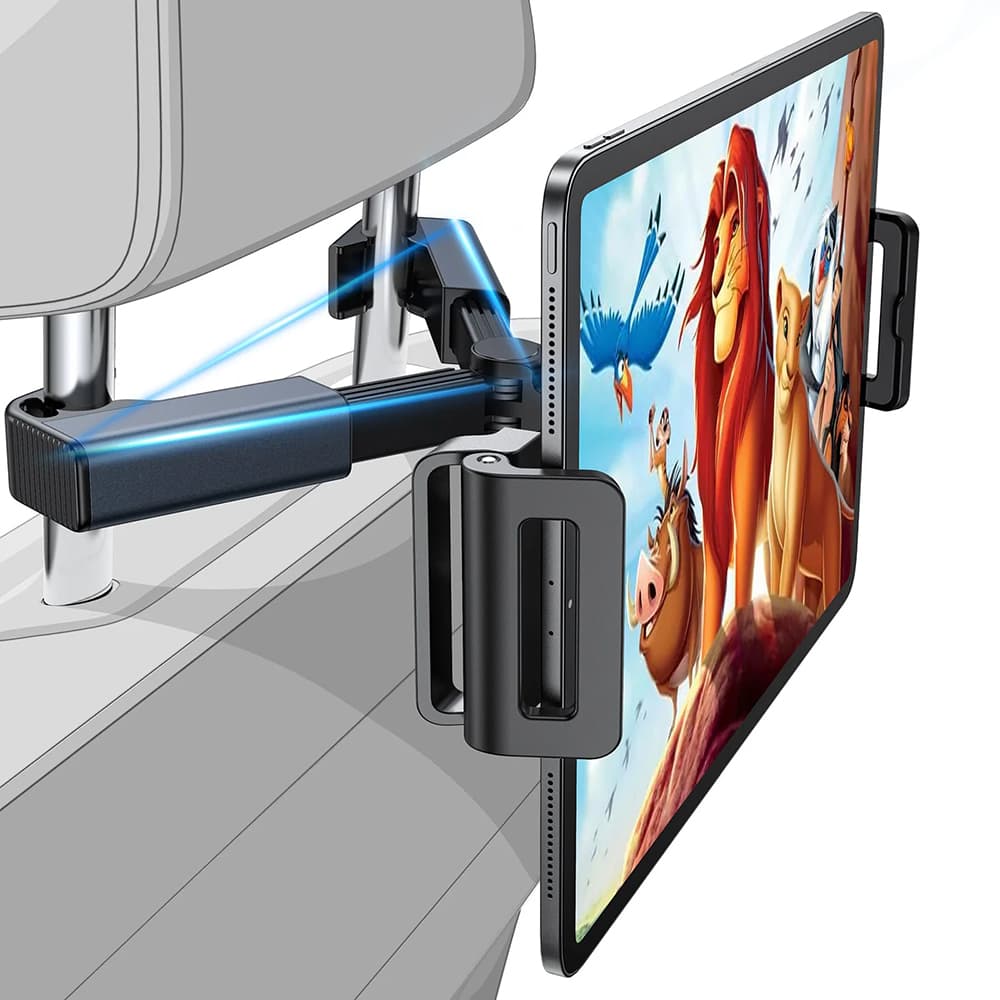 Lisen - držák do auta (YL0221030002) - na telefon, tablet do 12,9", na opěrku hlavy, nastavitelný, bezpečné uchycení - černá - náhled 1