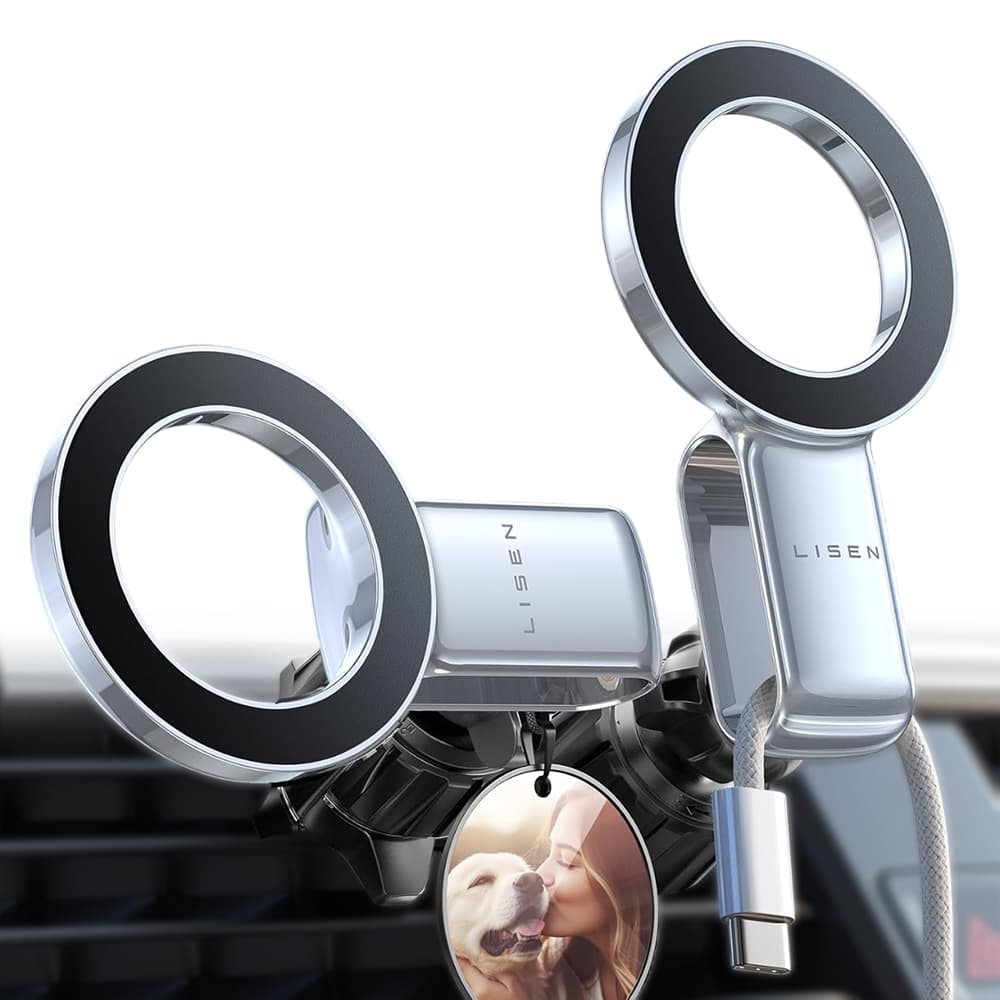 Lisen držák do auta (YL0224050012) - magnetický, do mřížky ventilace, skládací, nastavitelný o 360°, bezpečné uchycení - černý - náhled 1