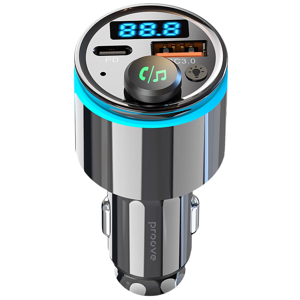 Proove - nabíječka do auta s FM modulátorem (FMNX30110001) - USB, Type-C, U-Disk, TF, Bluetooth 5.3, rychlé nabíjení, 30W, LED - černá - náhled 1