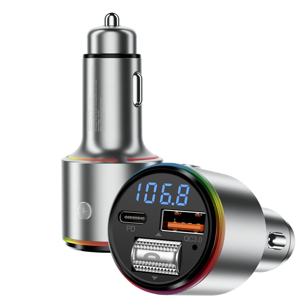 Proove - nabíječka do auta s FM modulátorem (FMPD30110006) - USB, Type-C, AUX, Bluetooth 5.3, rychlé nabíjení, 30 W, 12-24 V - stříbrná - náhled 1