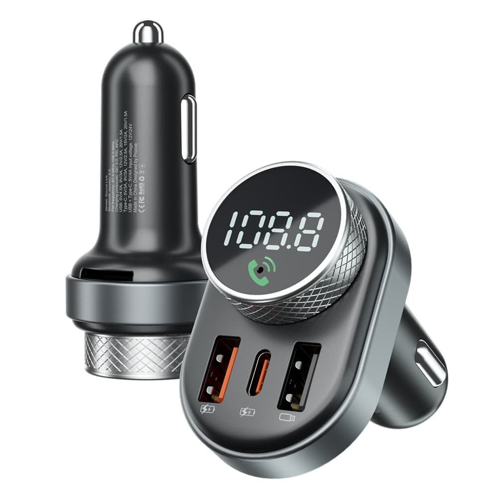 Proove - nabíječka do auta s FM modulátorem (FMSL30110001) - USB, Type-C, U-Disk, TF, Bluetooth 5.4, rychlé nabíjení, 30 W - černá - náhled 1