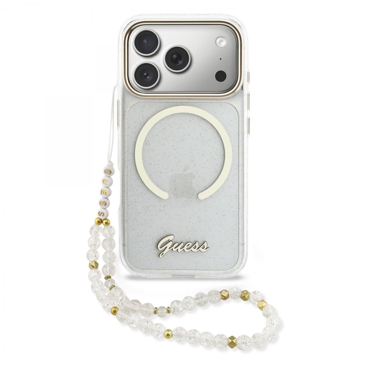 Zadní kryt Guess IML Glitter Script Strap MagSafe pro iPhone 17 Pro Transparent - náhled 1