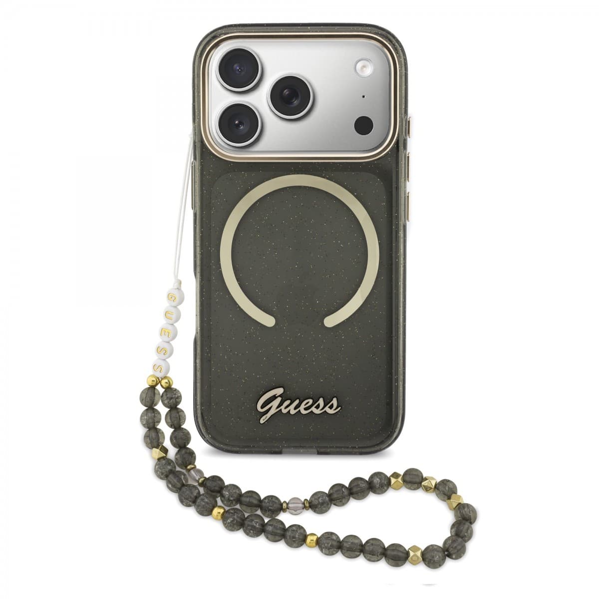 Zadní kryt Guess IML Glitter Script Strap MagSafe pro iPhone 17 Pro Black - náhled 1