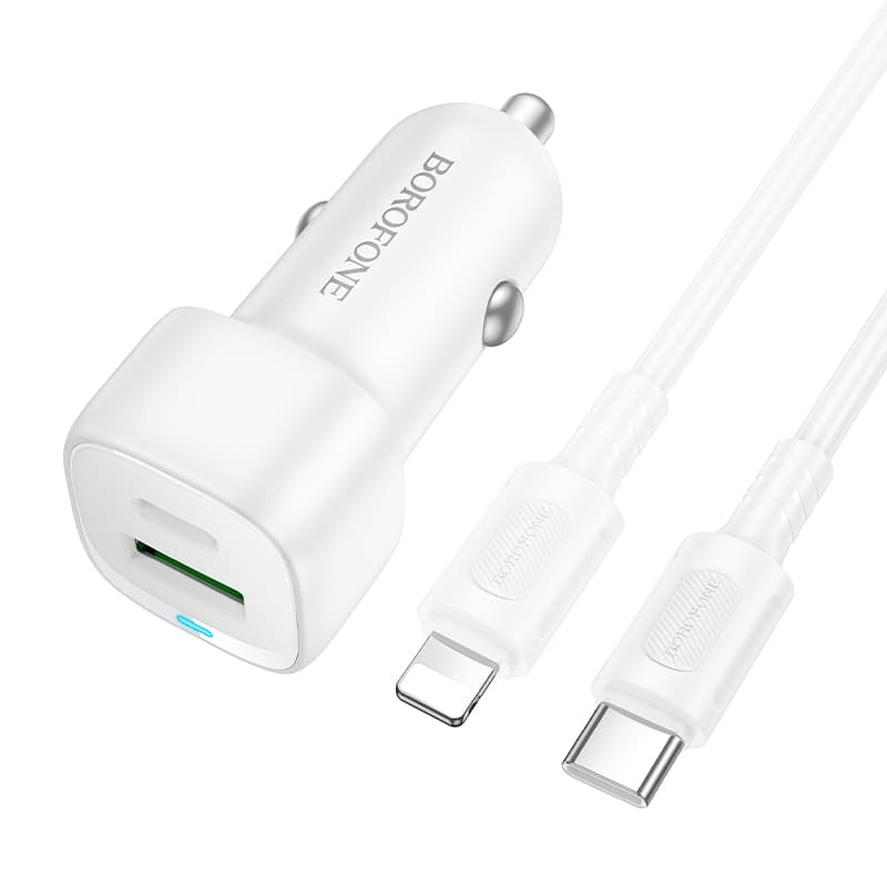 Nabíječka do auta Borofone BZ34B Cloud - USB + Type C - QC 3.0 PD 38W s kabelem Type C - Lightning bílá - náhled 1