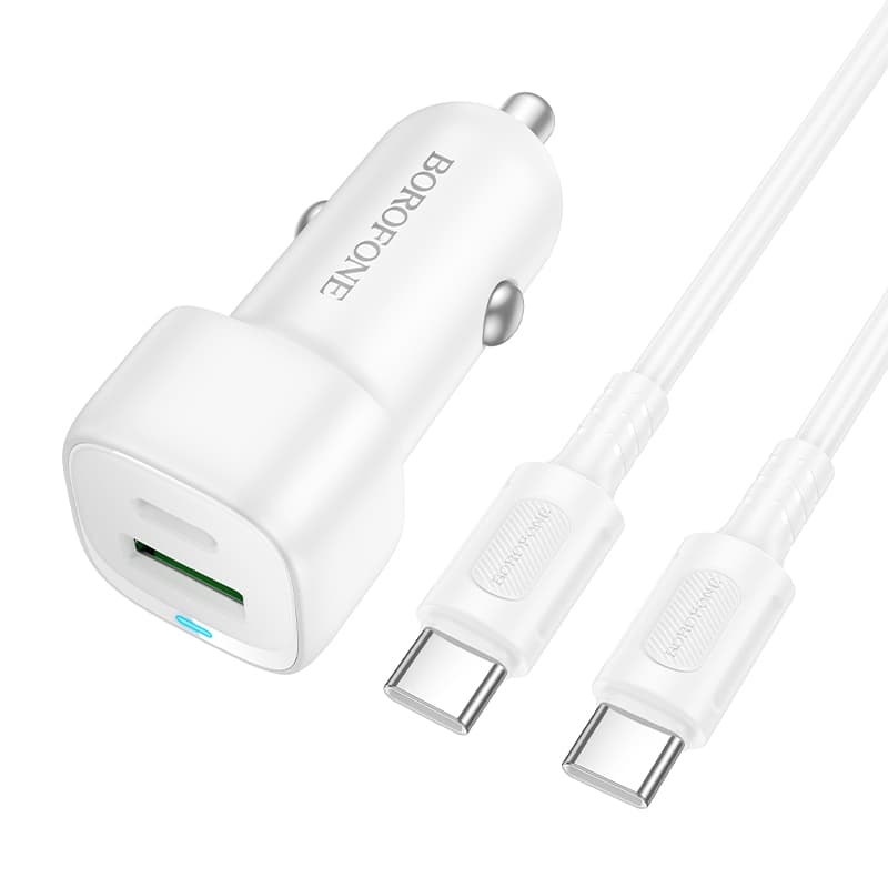 Nabíječka do auta Borofone BZ34B Cloud - USB + Type C - QC 3.0 PD 38W s kabelem Type C - Type C bílá - náhled 1
