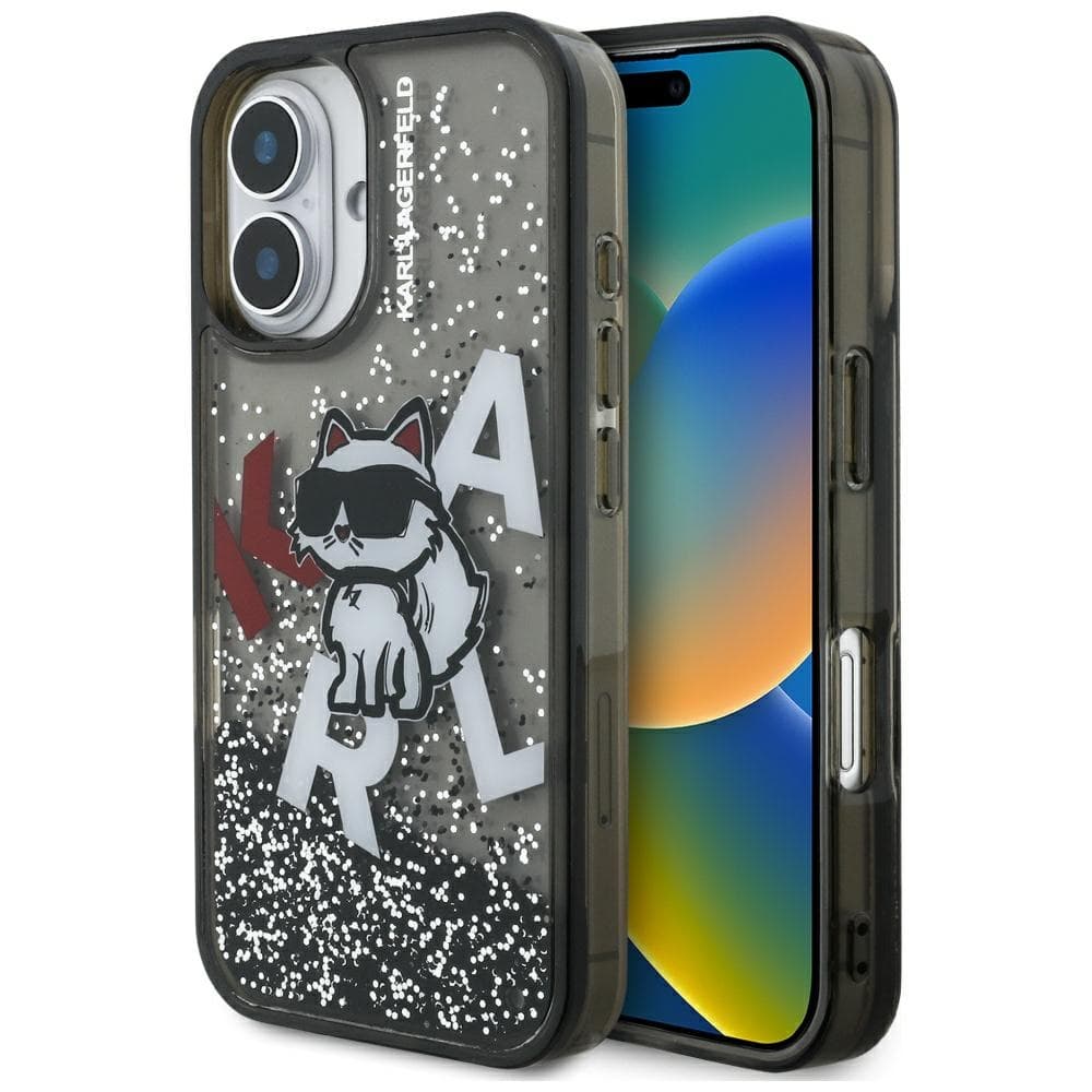 Karl Lagerfeld - Liquid glitter Choupette logo MagSafe (KLHCP16SLCHSCTDK) - iPhone 16 - černý - náhled 1