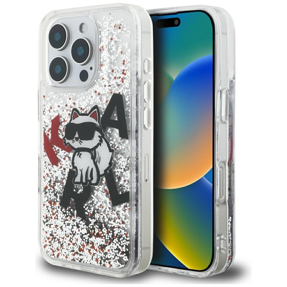 Karl Lagerfeld - tekuté třpytky logo Choupette MagSafe (KLHCP16XLCHSCTDT) pro iPhone 16 Pro Max - průhledný - náhled 1