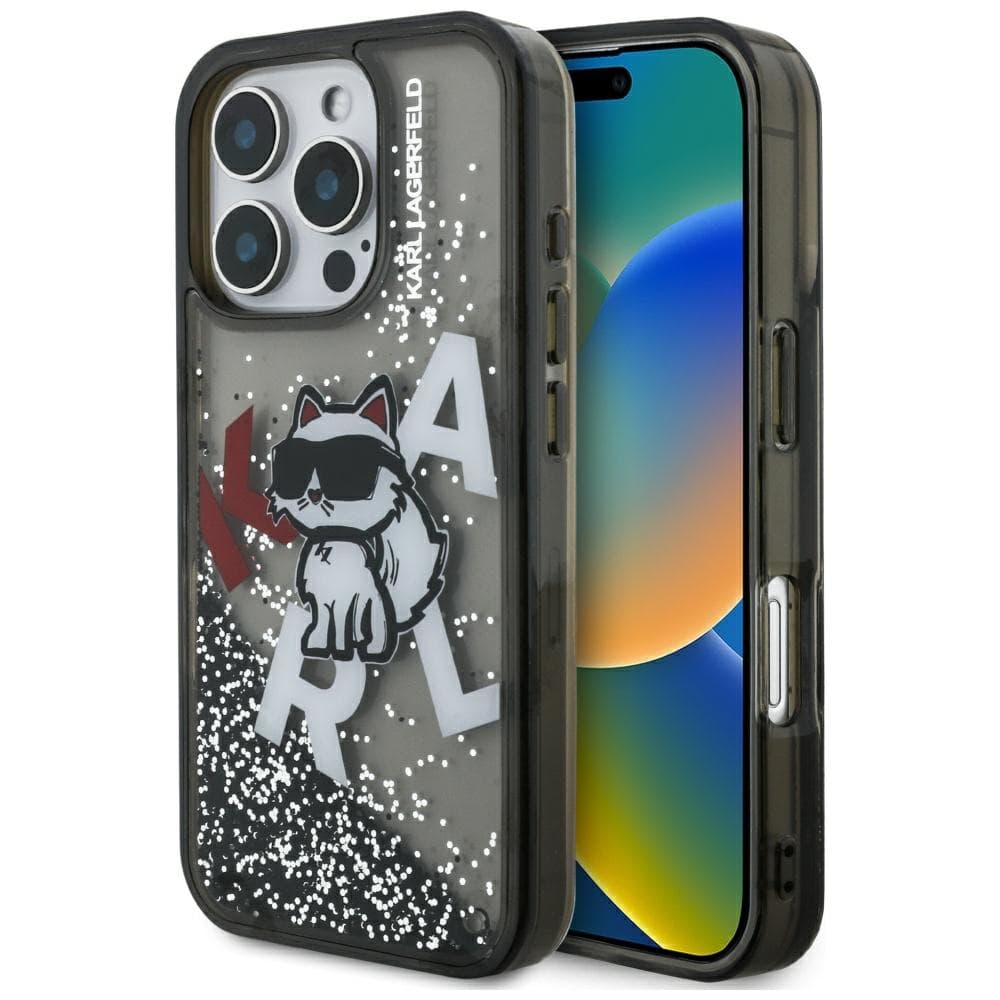 Karl Lagerfeld - tekuté třpytky s logem Choupette MagSafe (KLHCP16XLCHSCTDK) - iPhone 16 Pro Max - černá - náhled 1