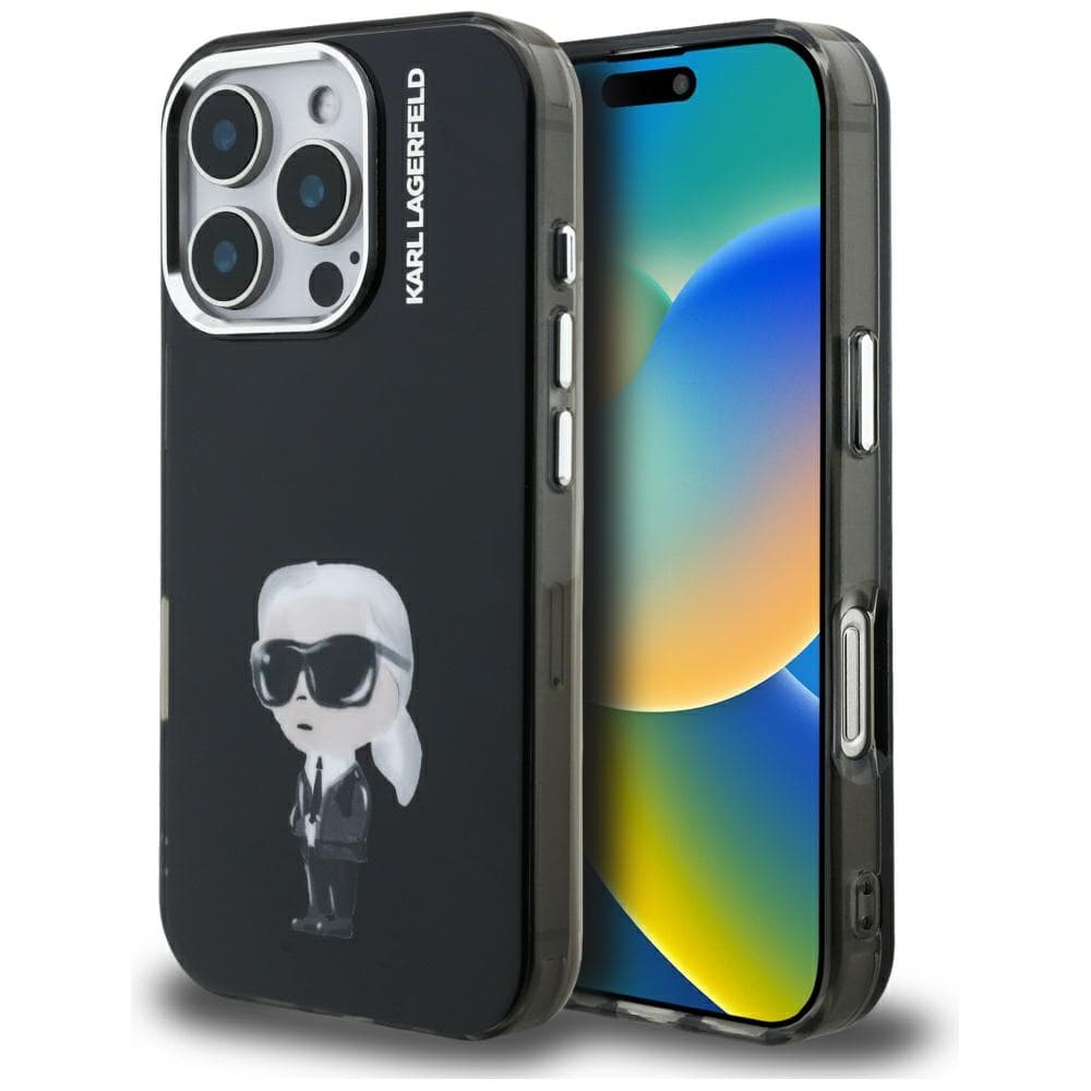 Karl Lagerfeld - IML akvarelový Karl a logo MagSafe (KLHCP16LHMKIAQK) - iPhone 16 Pro - černý - náhled 1