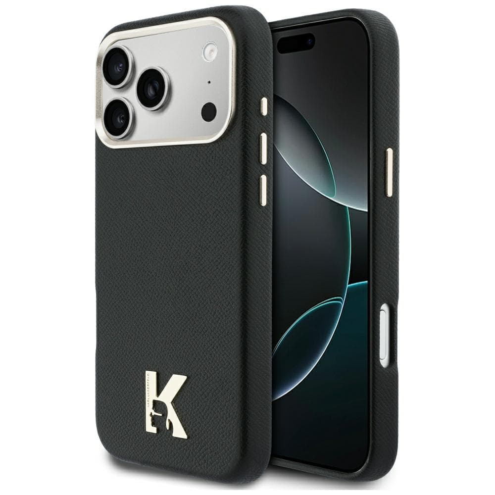 Karl Lagerfeld - pevné kožené pouzdro s logem Khead a MagSafe (KLHMP17X5PGFKHGK) pro iPhone 17 Pro Max - černé - náhled 1