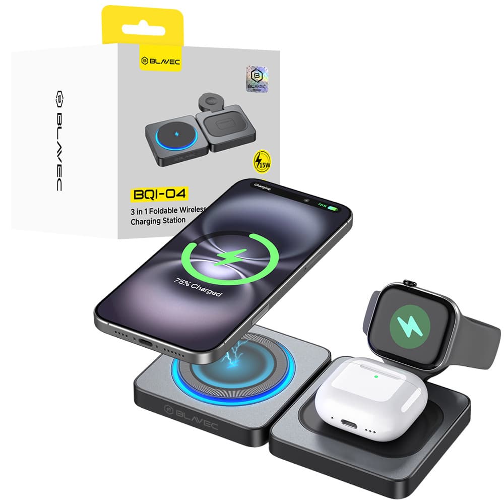 Bezdrátová nabíječka Blavec BQI-04 Qi 15W Magnetic Magsafe 3v1 UniCharge (BQI04-QIMB) černá - náhled 1