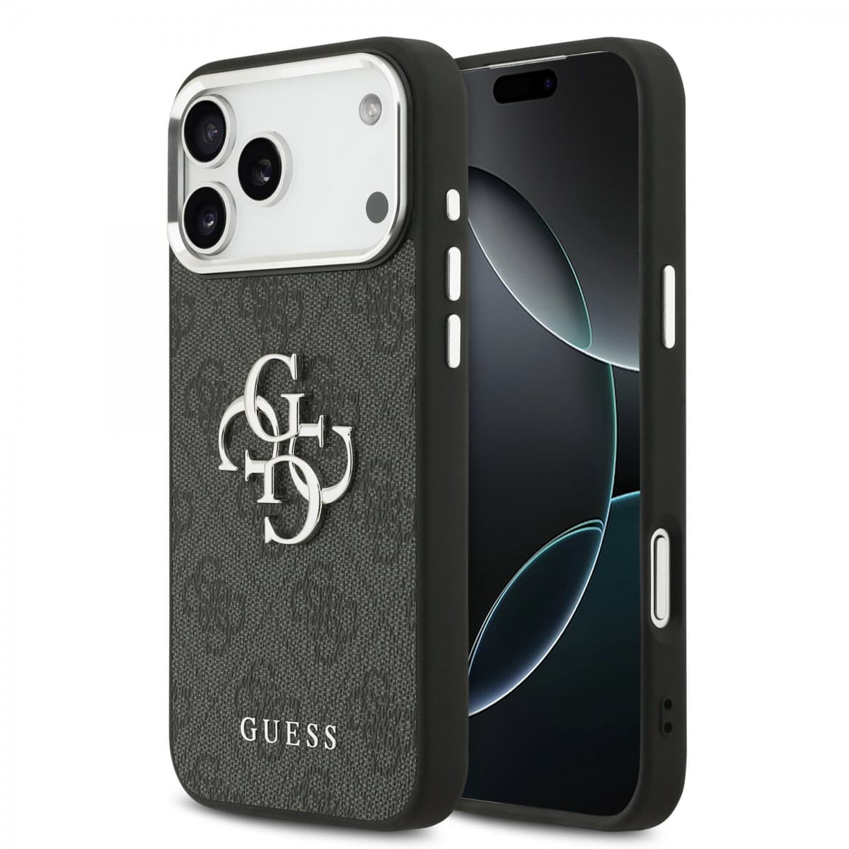 Zadní kryt Guess PU 4G Metal Logo pro iPhone 17 Pro Max Silver Black - náhled 1
