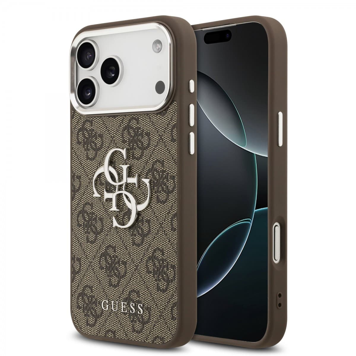 Zadní kryt Guess PU 4G Metal Logo pro iPhone 17 Pro Max Silver Brown - náhled 1