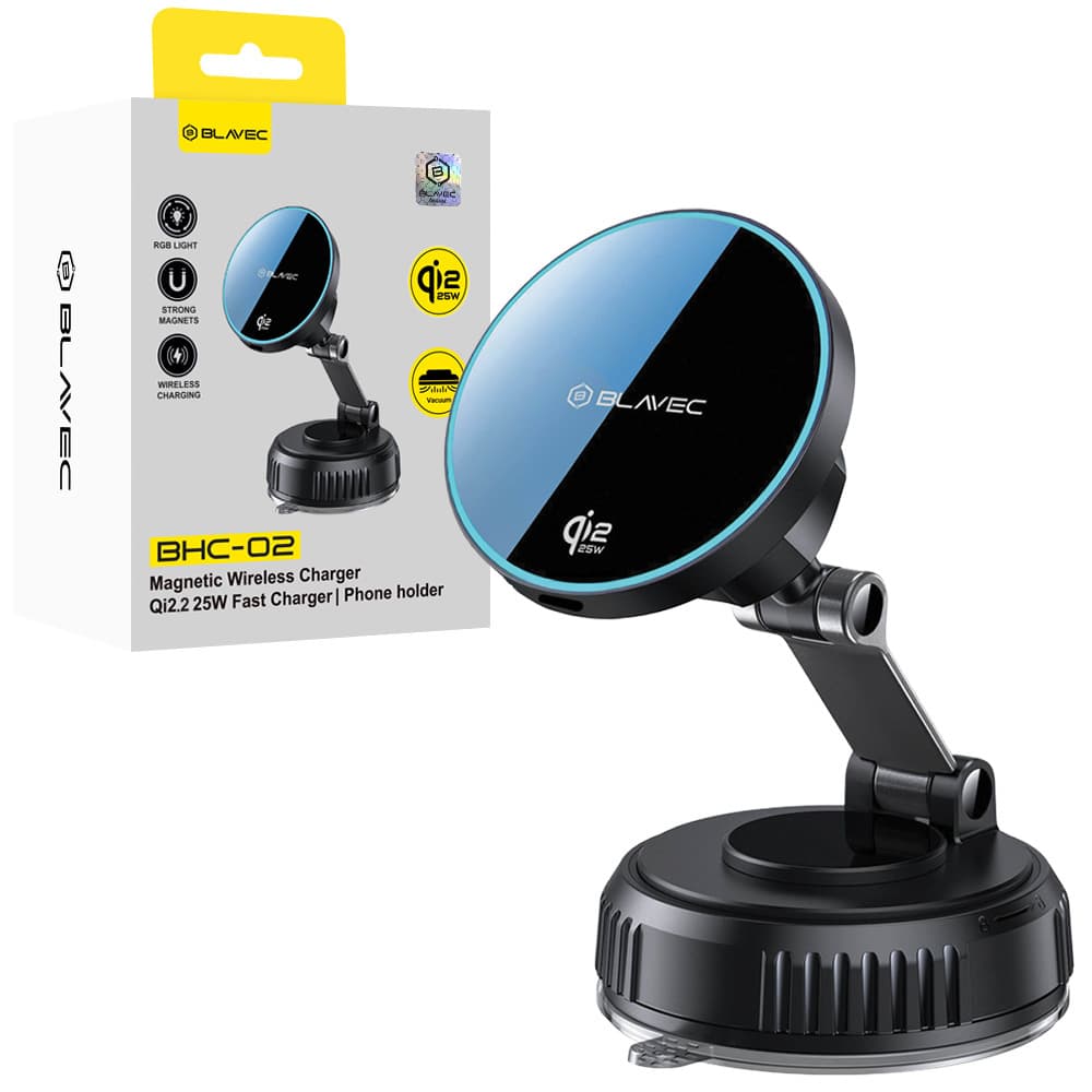 Držák do auta Blavec BHC-02 Qi2 25W Vacum Magnetic s bezdrátovým nabíjením (BHC02-QI2PMWIB) černý - náhled 1