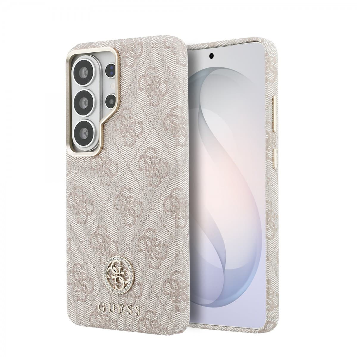 Zadní kryt Guess PU Leather 4G Strass Logo Gold Frame Magnetic pro Samsung Galaxy S26 Ultra růžový - náhled 1
