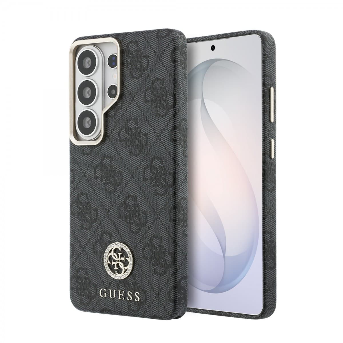 Zadní kryt Guess PU Leather 4G Strass Logo Gold Frame Magnetic pro Samsung Galaxy S26 Ultra černý - náhled 1