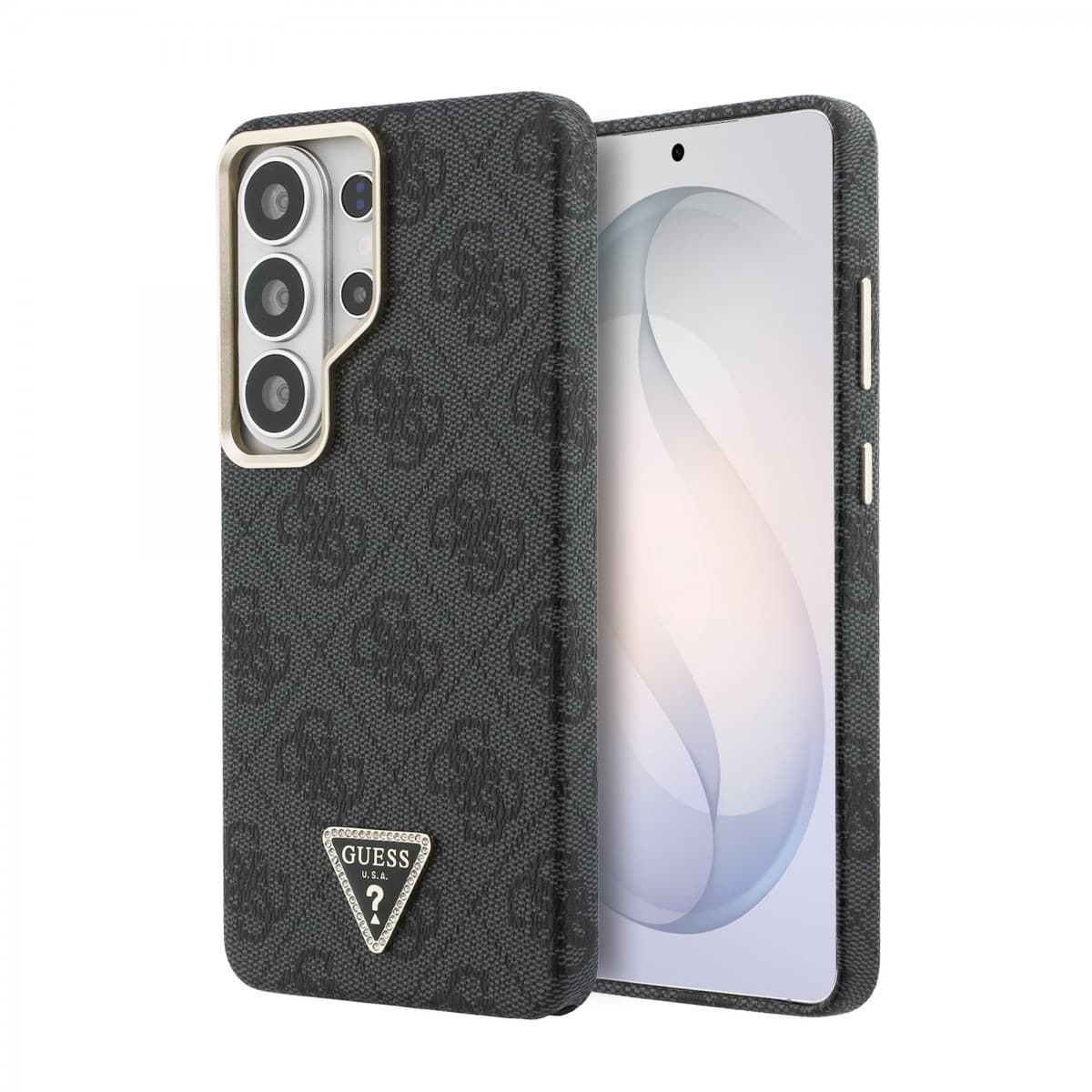 Zadní kryt Guess PU Leather 4G Strass Triangle Logo Gold Frame Magnetic pro Samsung Galaxy S26 Ultra černý - náhled 1