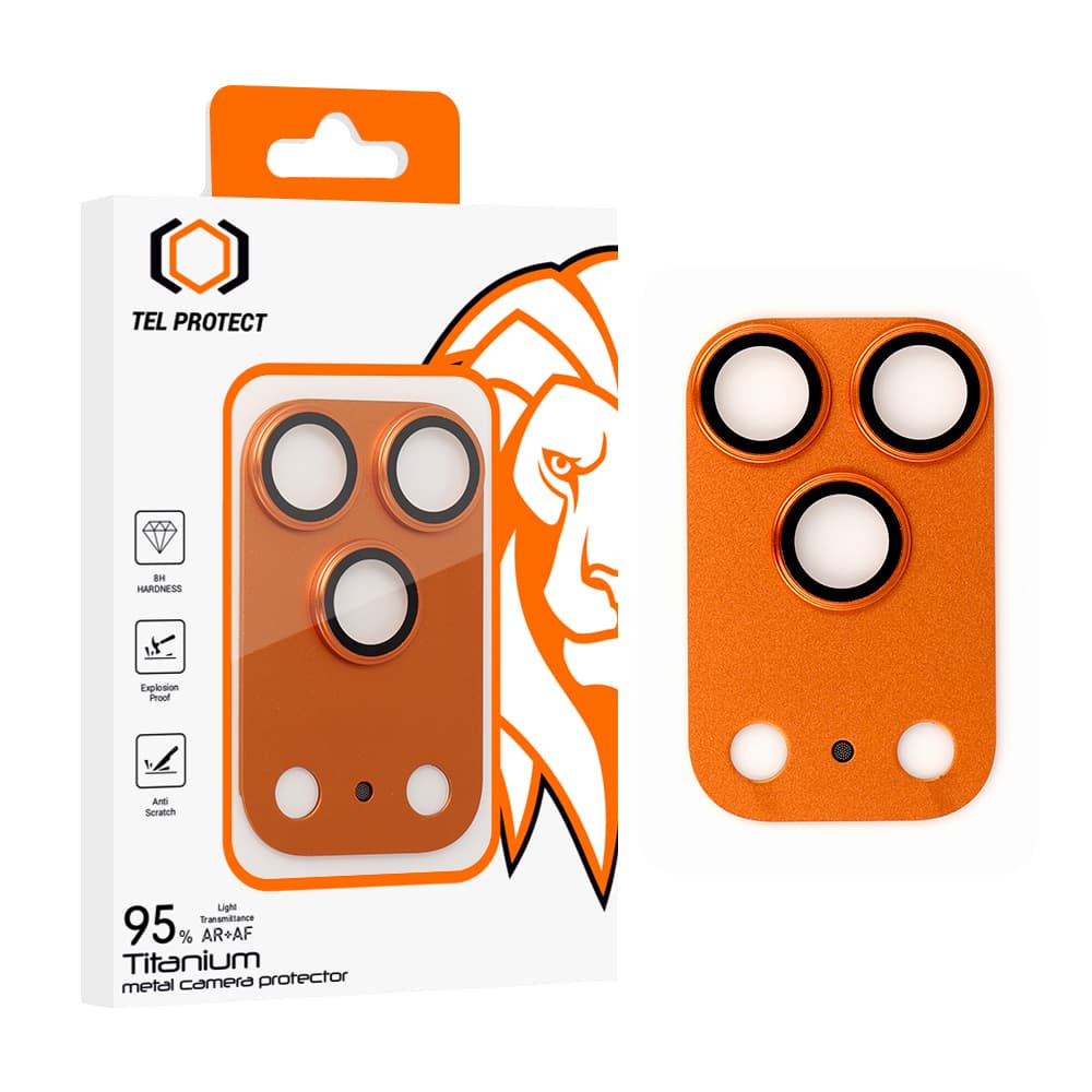 Tvrzené sklo Tel Protect 95% AR+AF Full Metal Camera Protector na fotoaparát pro iPhone 17 Pro Max oranžové - náhled 1