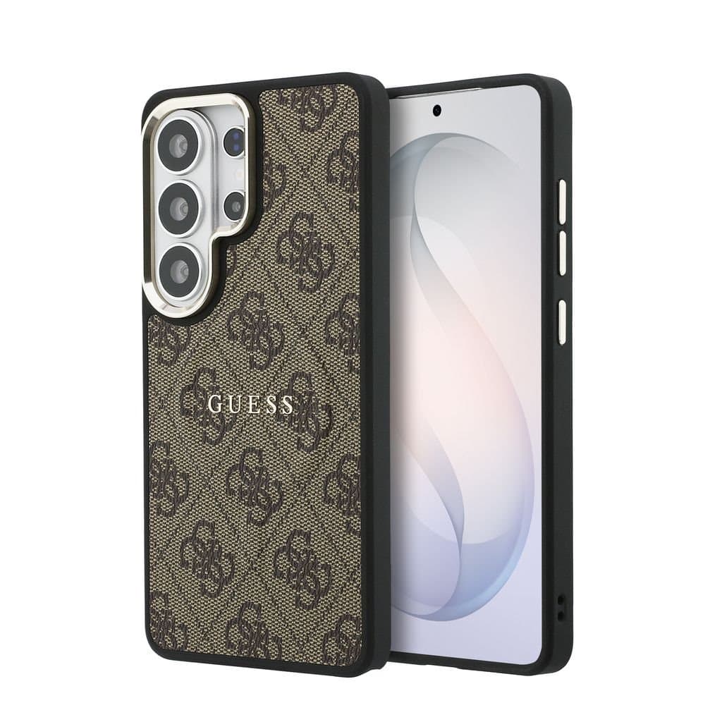 Zadní kryt Guess PU Leather 4G Gold Frame Magnetic pro Samsung Galaxy S26 Ultra hnědý - náhled 1