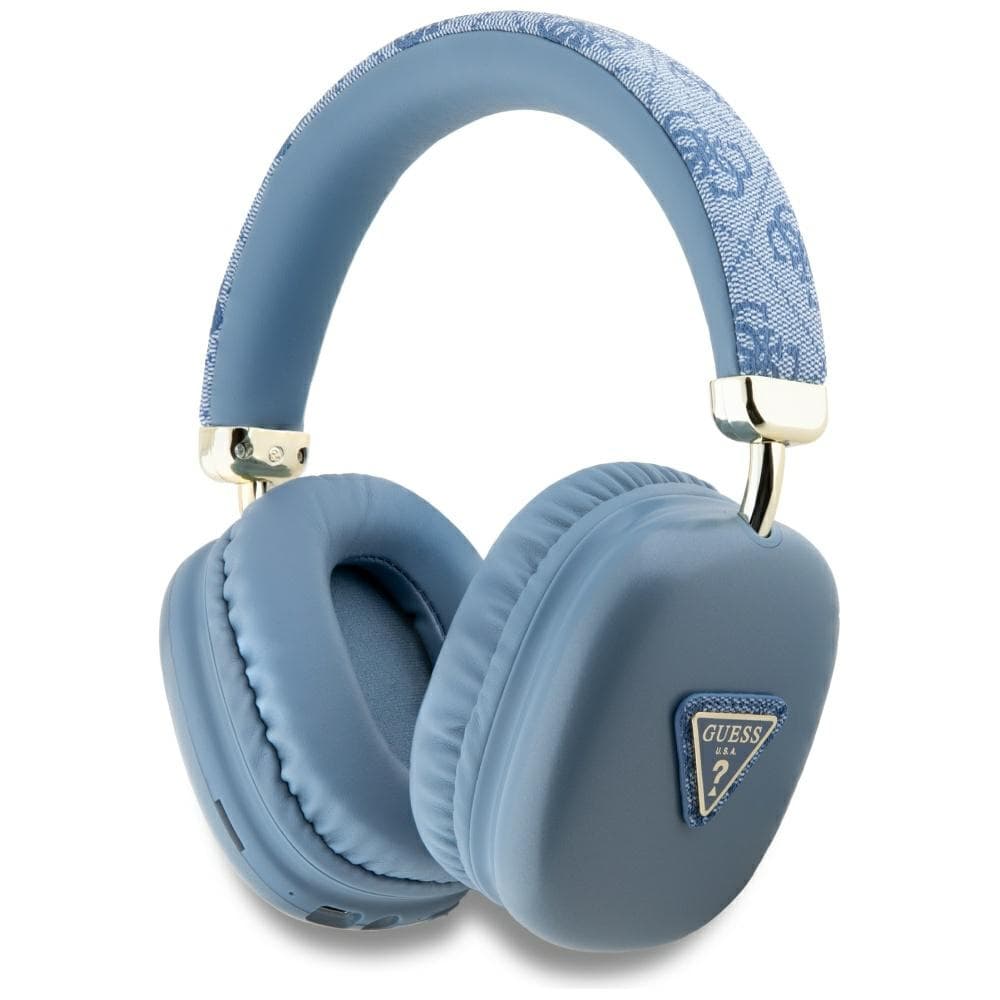 Guess - Bezdrátová sluchátka 4G Gold Triangle Logo (GUBHK1P4TPB) - Bluetooth 5.3, USB-C, AUX, Na uši, 400mAh, IPX4 - Modrá - náhled 1