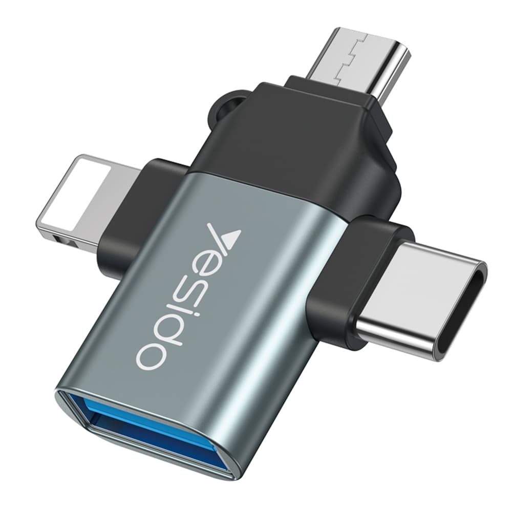 Yesido - OTG Adaptér (GS15) - USB na Lightning, Micro-USB, Type-C, Plug &amp; Play, 480Mbps - Černá - náhled 1