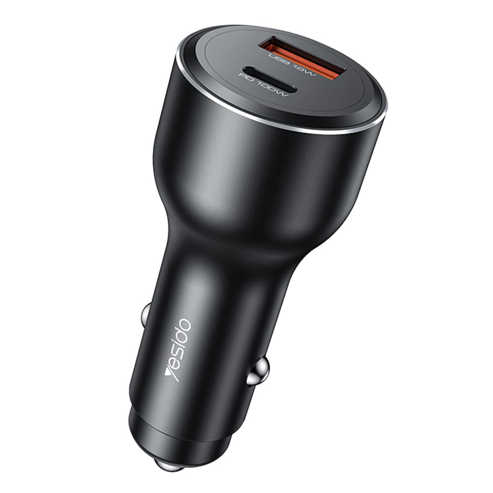 Yesido - Autonabíječka (Y65) - Dva porty USB-A + Type-C, PD100W, Slitina hliníku, Super rychlé nabíjení - Černá - náhled 1