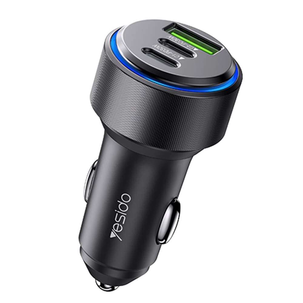 Yesido - Autonabíječka (Y50) - 2x Type-C, USB, Rychlé nabíjení, 60W, LED prstenec, Čip pro kontrolu teploty - Černá - náhled 1