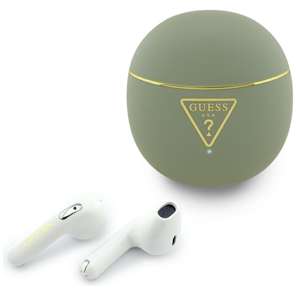 Guess - Bezdrátová sluchátka do uší Script Print (GUTWSA15HETN) - Do uší, Bluetooth, TWS, Malý kulatý design - Khaki - náhled 1