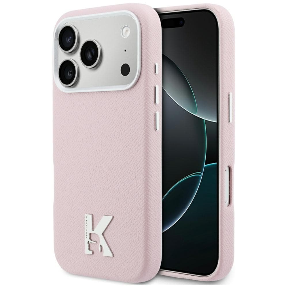 Karl Lagerfeld - Pevný kožený kryt MagSafe with K Head Logo (KLHMP17L5PGFKHGP) - iPhone 17 Pro - Růžová - náhled 1