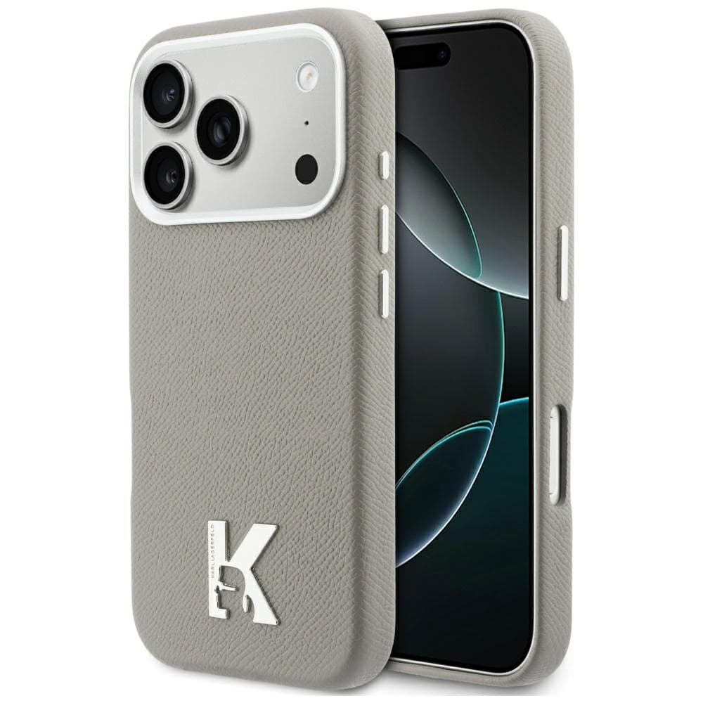 Karl Lagerfeld - Pevný kožený kryt MagSafe with K Head Logo (KLHMP17L5PGFKHGG) - iPhone 17 Pro - Šedá - náhled 1