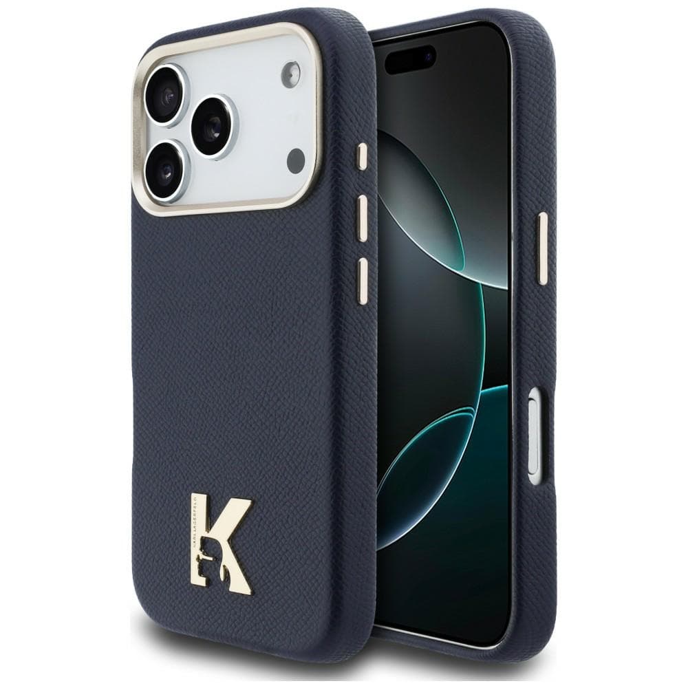 Karl Lagerfeld - Pevný kožený kryt MagSafe with K Head Logo (KLHMP17L5PGFKHGB) - iPhone 17 Pro - Modrá - náhled 1