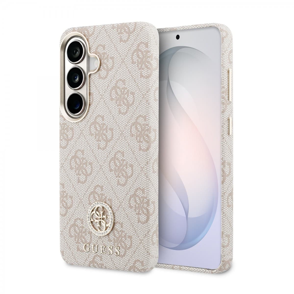 Zadní kryt Guess PU Leather 4G Strass Logo Gold Frame Magnetic pro Samsung Galaxy S26 růžový - náhled 1