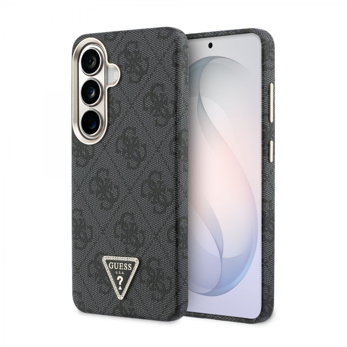 Zadní kryt Guess PU Leather 4G Strass Triangle Logo Gold Frame Magnetic pro Samsung Galaxy S26 černý - náhled 1