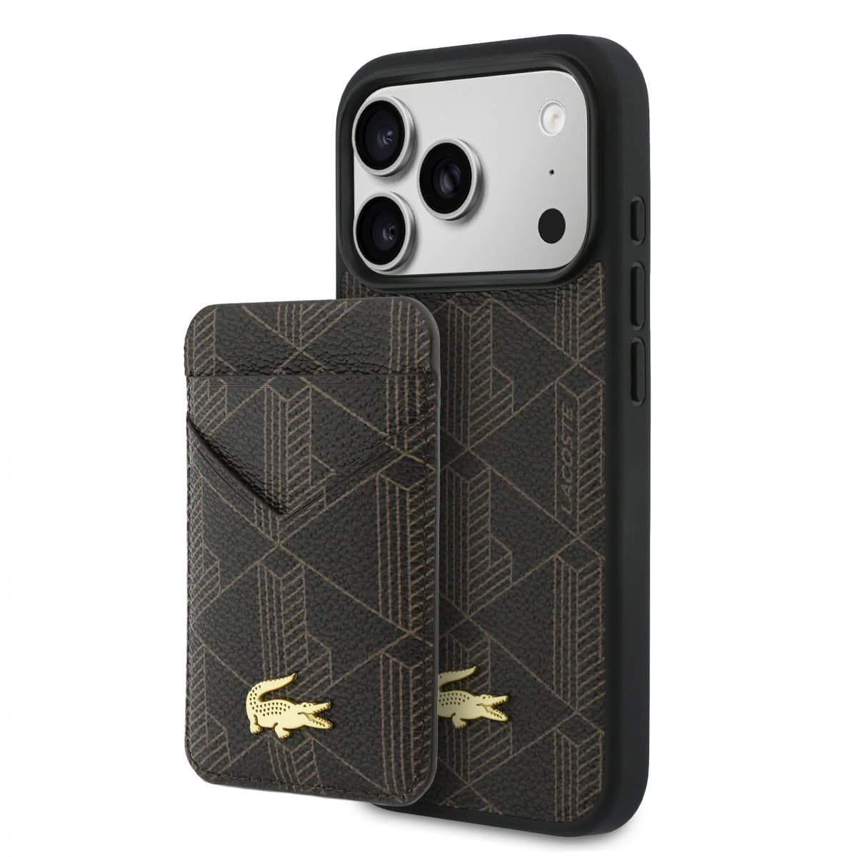 Zadní kryt Lacoste PVC Blend MagSafe + Peněženka pro iPhone 17 Pro Max hnědý