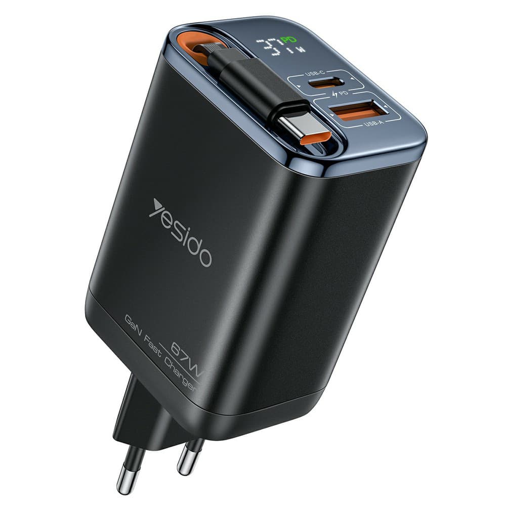 Yesido - Síťová nabíječka (YC100) - digitální displej, 67W - černá - náhled 1