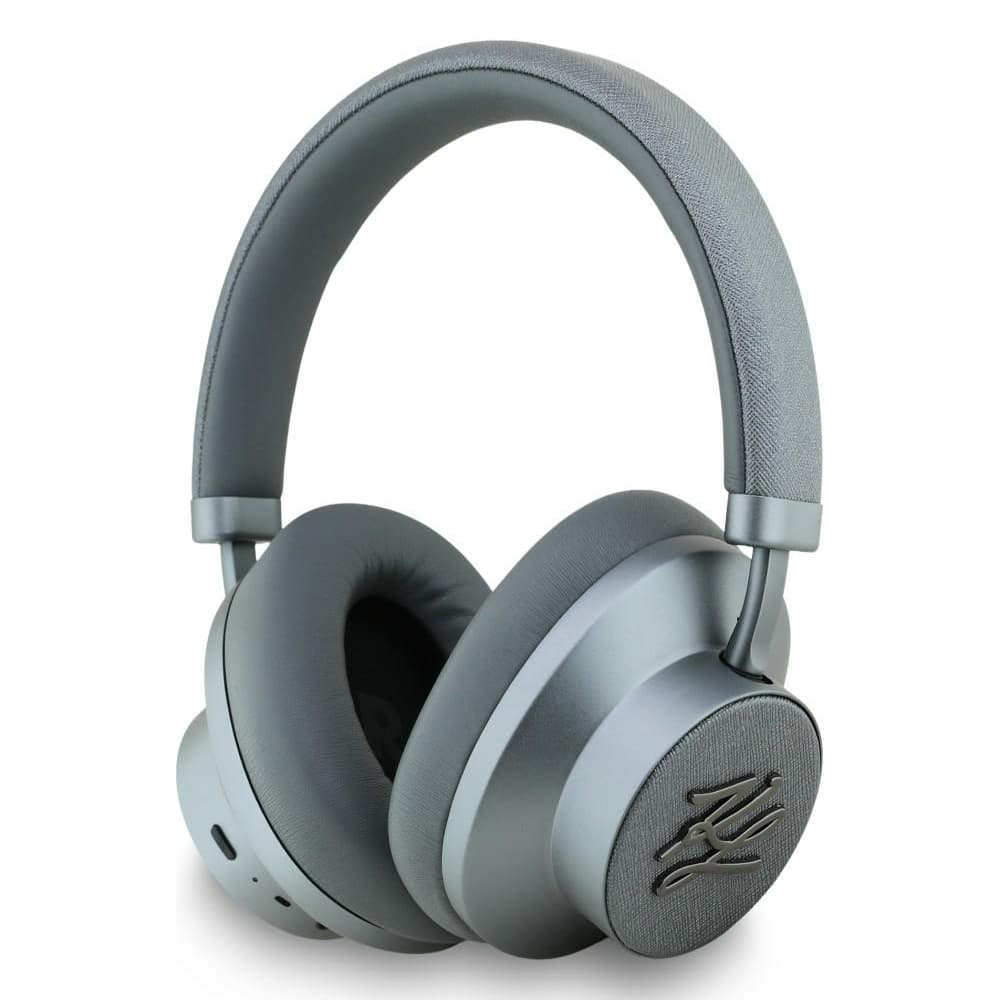 Karl Lagerfeld - Bezdrátová sluchátka Grained Initials (KLBHP73PSAKLSG) - Náhlavní, ANC, Bluetooth, Type-C - Šedá