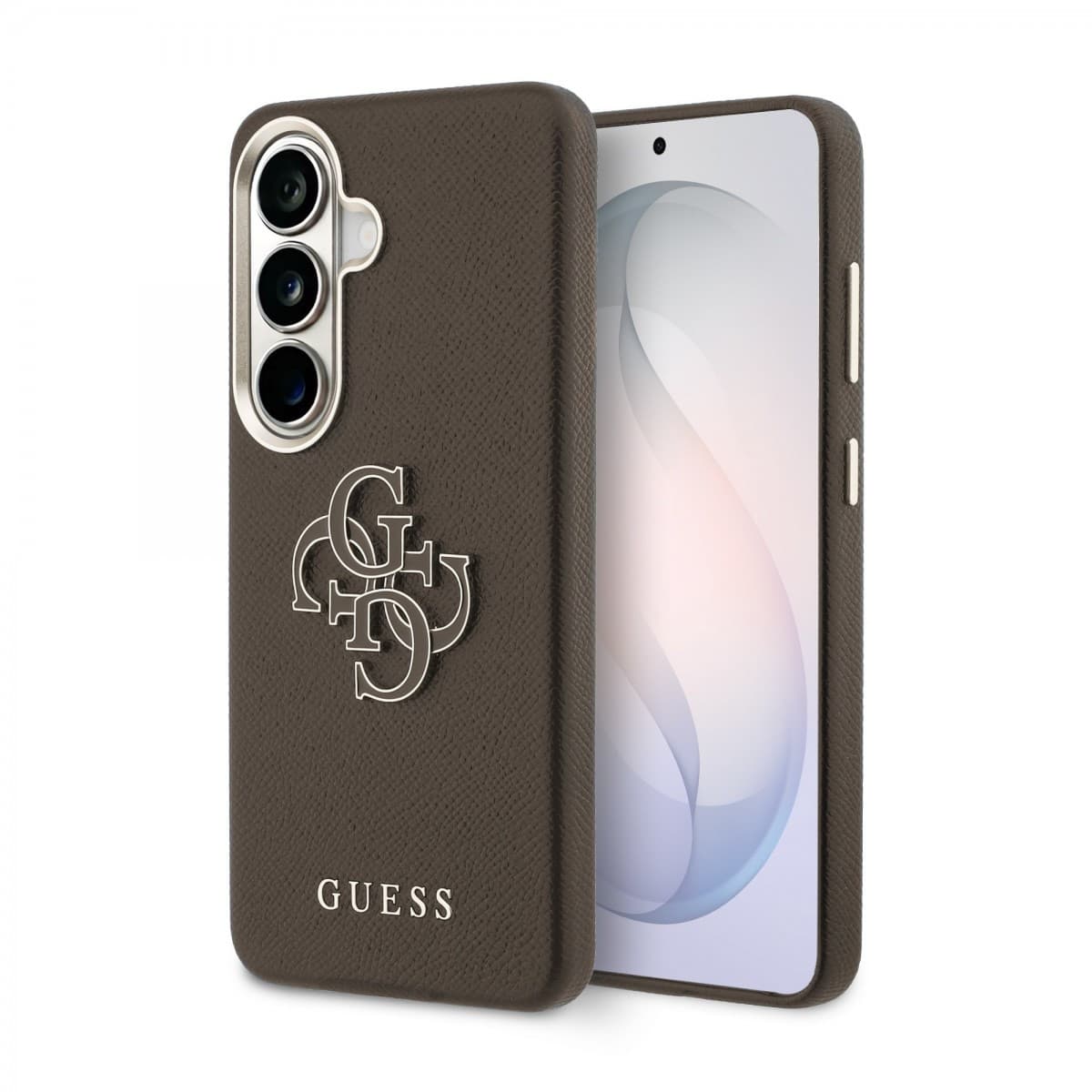 Zadní kryt Guess PU 4G Resin Metal Logo pro Samsung Galaxy S26 hnědý - náhled 1