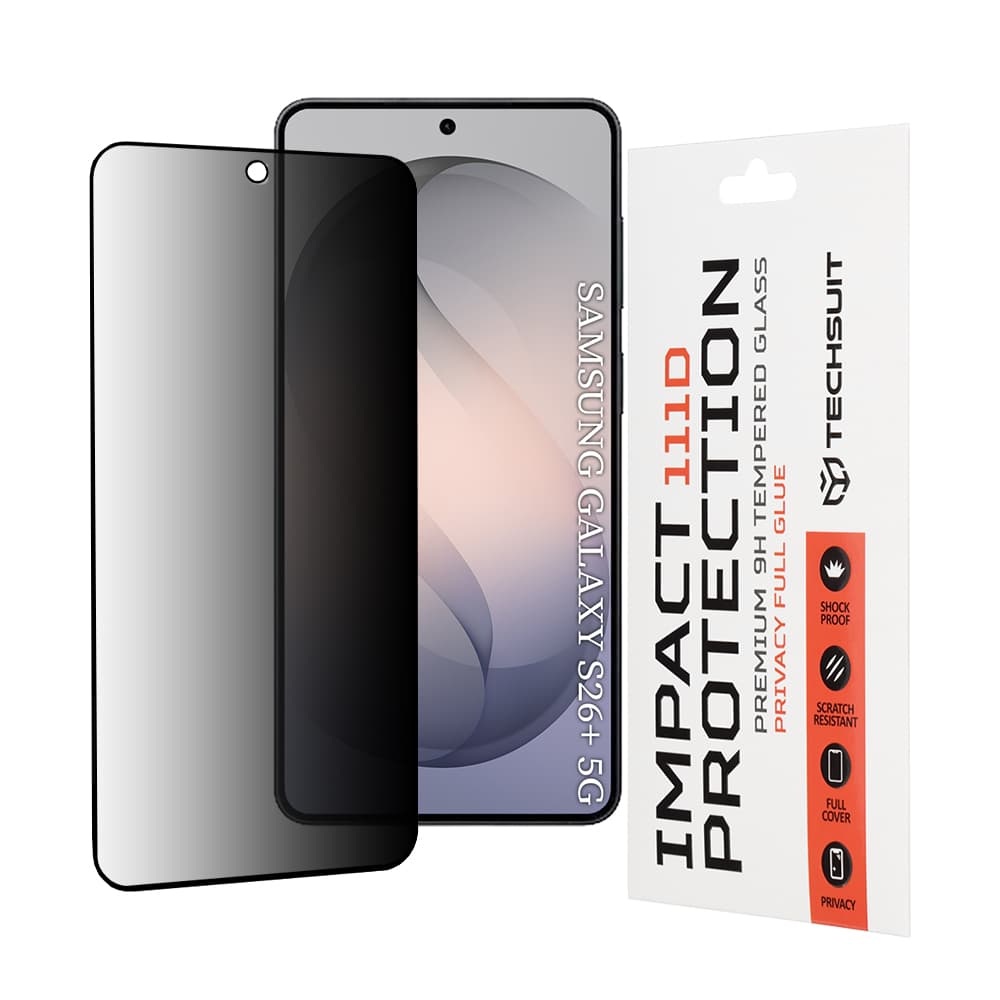 Tvrzené sklo Techsuit - 111D Privacy Full Glue - Samsung Galaxy S26 Plus Černé - náhled 1